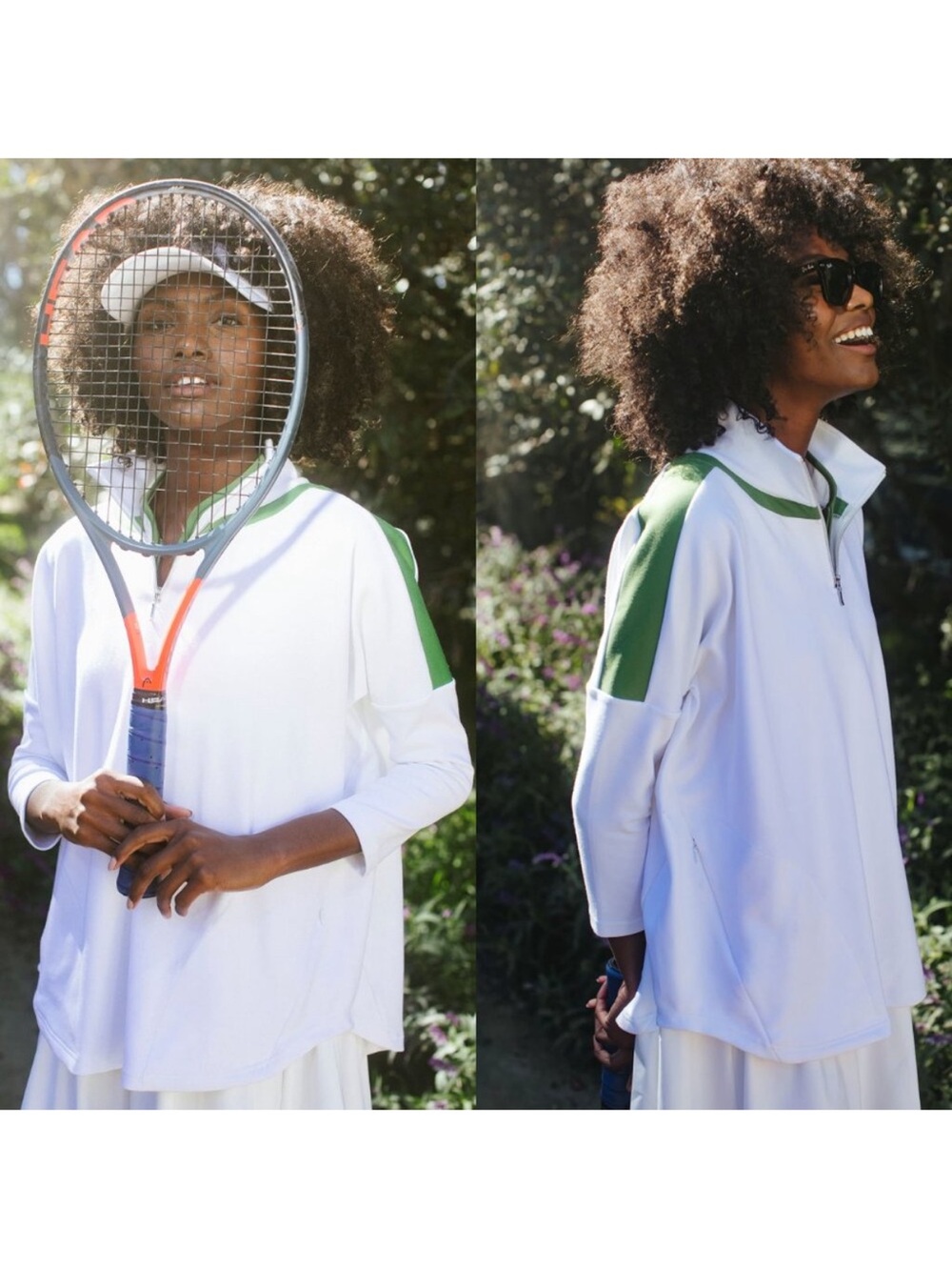 Tuckernuck Amelie Quarter Zip Pullover in White and French Green
